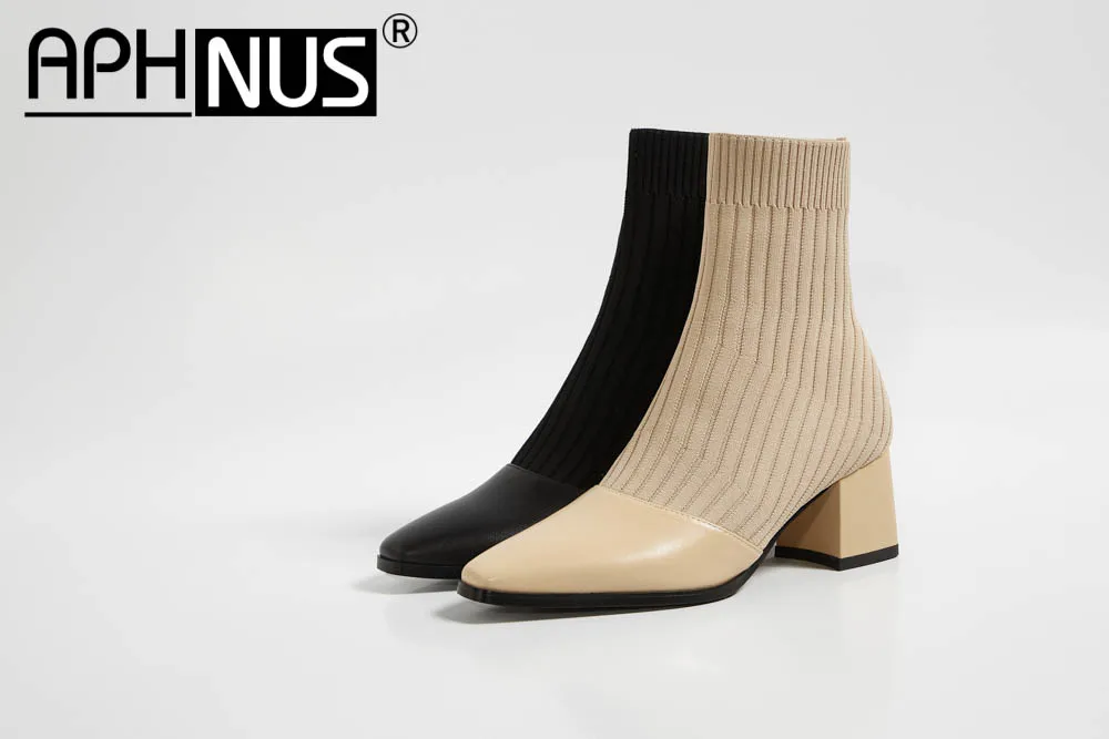 APHNUS Womens Boots Short Ankle booties Mid High Heels Rough thick Pumps Woman 2020 Shoes For Women New Boot