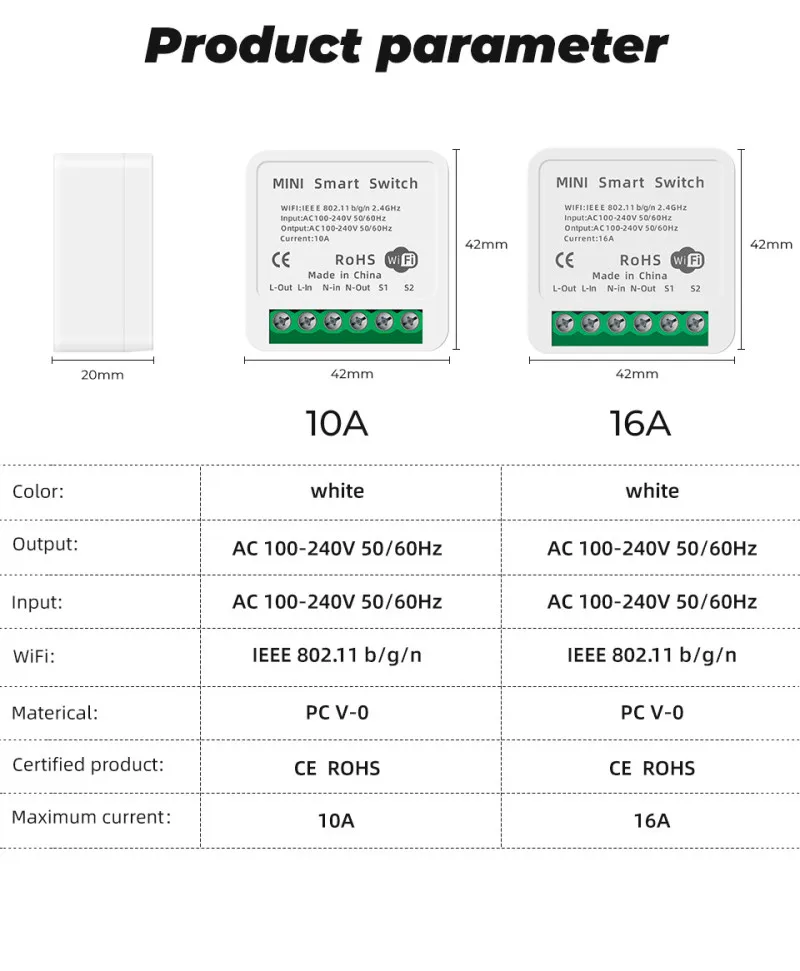 MOL 8pcs 16A Mini Smart Wifi DIY Switch Support 2 Way Control Smart Home Automation Module Works With Alexa Google Home
MOL 8pcs 16A Mini Smart Wifi DIY Switch Support 2 Way Control Smart Home Automation Module Works With Alexa Google Home