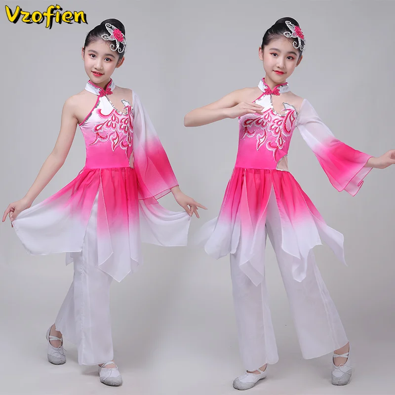 

Chinese Traditional Girls Yangko Dance Costumes Folk Fan Dance Hanfu Clothing Classical Oriental Hmong Performances Costumes