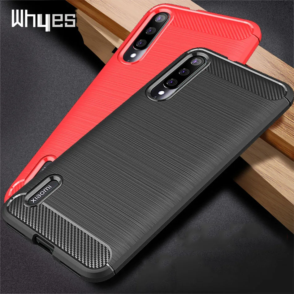 Мягкий силиконовый чехол Whyes для Xiaomi Mi A3 Lite противоударный из углеродного волокна