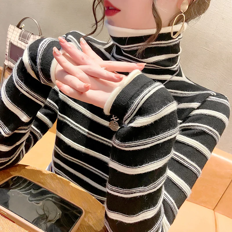 Autumn Winter New Fashion Knitting Sweater Women Turtleneck Long Sleeve Slim Pullover Female Striped Basic Casual Knitwear Femme
Autumn Winter New Fashion Knitting Sweater Women Turtleneck Long Sleeve Slim Pullover Female Striped Basic Casual Knitwear Femme
