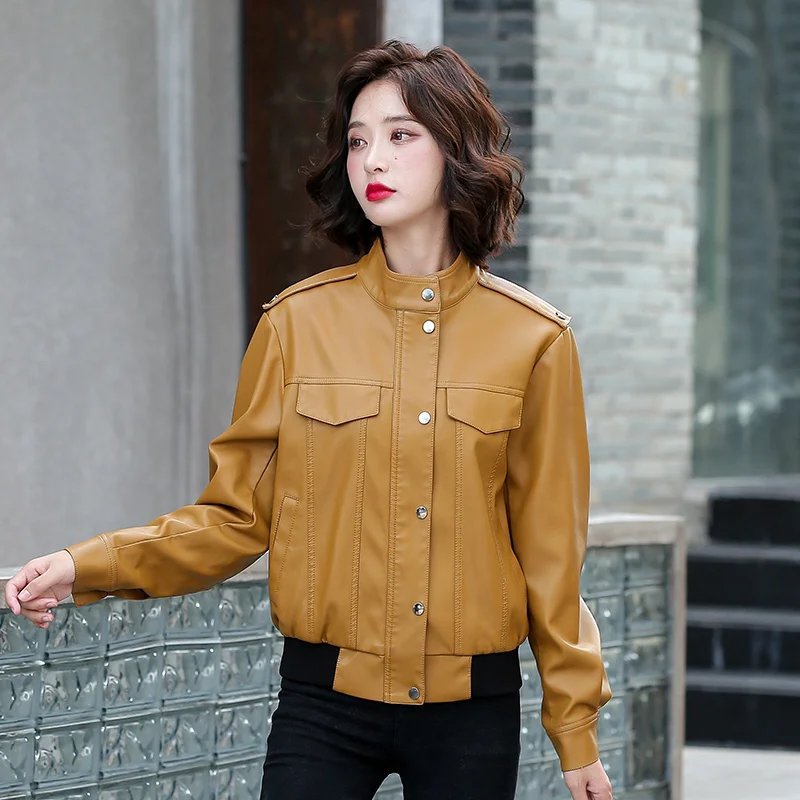 Мотоциклетная кожаная одежда, новинка 2023, кожаная куртка, женское короткое приталенное демисезонное пальто, женское черное OAIRED 
Мотоциклетная кожаная одежда, новинка 2023, кожаная куртка, женское короткое приталенное демисезонное пальто, женское черное OAIRED