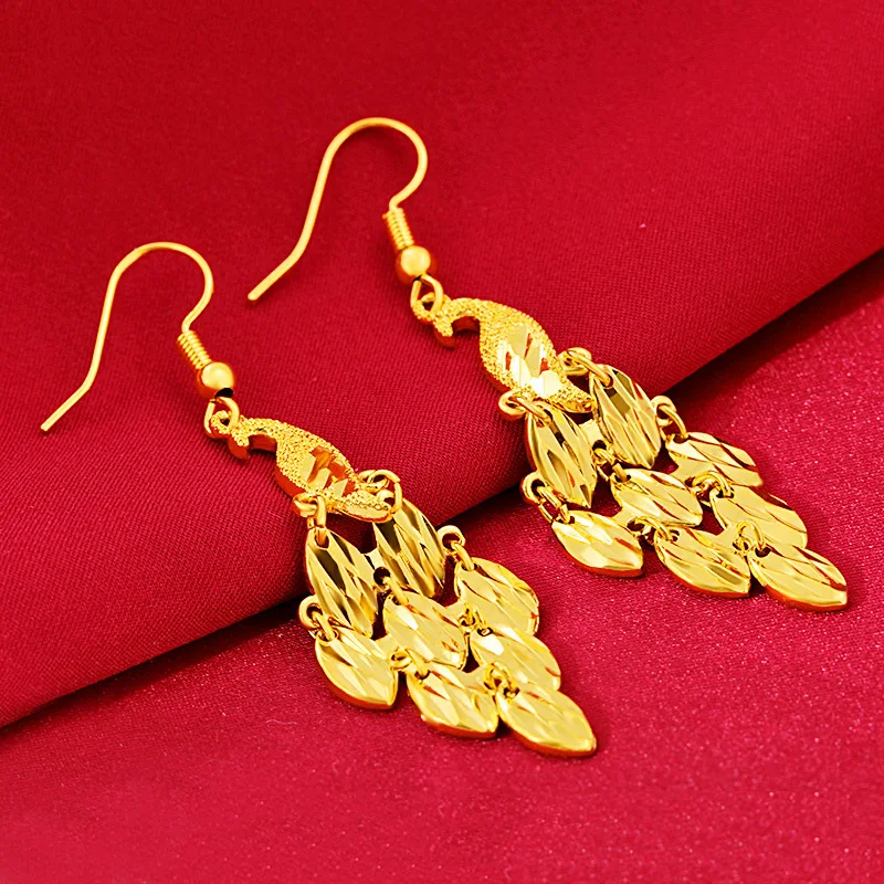 Fashion 24K Yellow Gold Drop Earring for Women Peacock Shape Tassel Fill Gold Earrings Plated Wedding Engagement Jewlry Gifts
Fashion 24K Yellow Gold Drop Earring for Women Peacock Shape Tassel Fill Gold Earrings Plated Wedding Engagement Jewlry Gifts