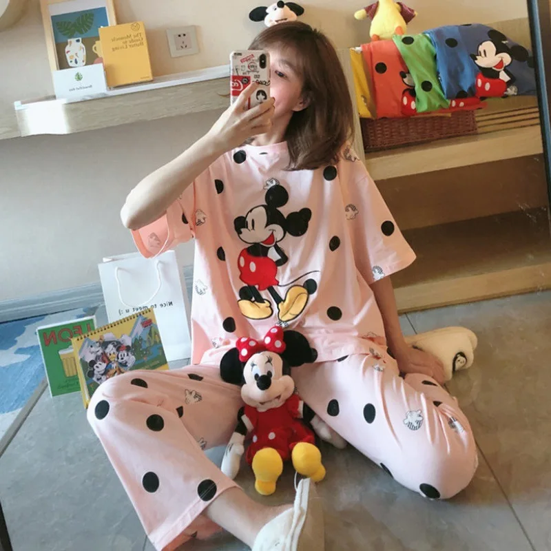 Milk Silk Mickey Mouse Pajamas Women Short Sleeve Tshirt Trousers Disney Cartoon Ladies Loose Home Service Suit Summer 2021
Milk Silk Mickey Mouse Pajamas Women Short Sleeve Tshirt Trousers Disney Cartoon Ladies Loose Home Service Suit Summer 2021