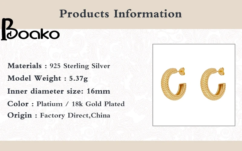 BOAKO Trendy Snakeskin Pendientes Plata 925 Earrings For Women Stud Earrings Gold/Silver Jewelry Ear Piercing Gift #1.8
BOAKO Trendy Snakeskin Pendientes Plata 925 Earrings For Women Stud Earrings Gold/Silver Jewelry Ear Piercing Gift #1.8