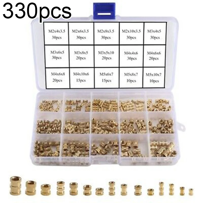 330Pcs Knurled Nuts M2 M3 M4 M5 Brass Threaded Insert Fastener Assortment Kit Heat-resistant, Rust-proof
330Pcs Knurled Nuts M2 M3 M4 M5 Brass Threaded Insert Fastener Assortment Kit Heat-resistant, Rust-proof