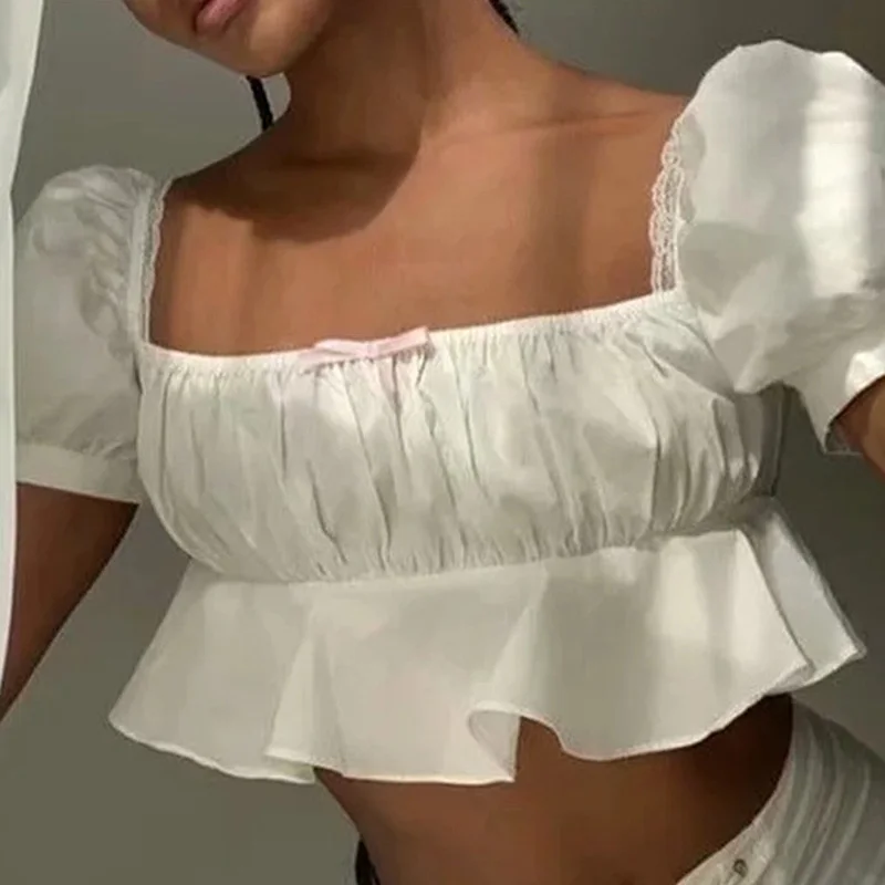 Summer Tees Top Mujer T-shirts 2021 Puff Sleeve Harajuku Women Clothes Solid Color Folds Cropped Tops Slim Blouse Femme
Summer Tees Top Mujer T-shirts 2021 Puff Sleeve Harajuku Women Clothes Solid Color Folds Cropped Tops Slim Blouse Femme