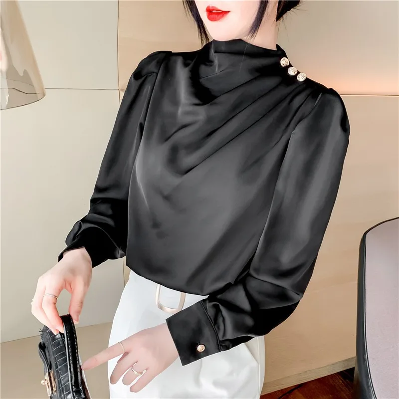 2021 Spring Fashion Women OL Tops Half-high Collar Button Decoration Blouse Ladies Elegant Long Sleeve Chiffon Shirt T074
2021 Spring Fashion Women OL Tops Half-high Collar Button Decoration Blouse Ladies Elegant Long Sleeve Chiffon Shirt T074