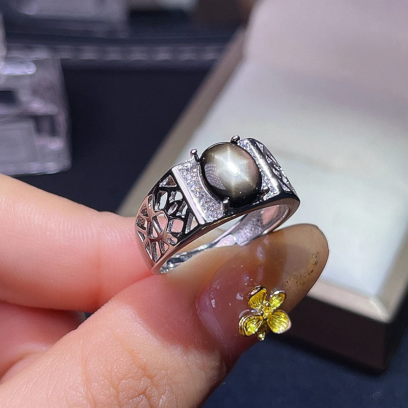 

Natural starlight sapphire men's rings star line good design atmosphere 925 silver finger ring number can be customized