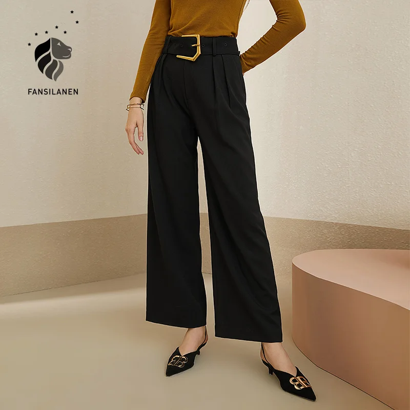 FANSILANEN Long black casual wide leg pants capri Women loose high waist elegant pleated suit pants Female spring trousers 2021
FANSILANEN Long black casual wide leg pants capri Women loose high waist elegant pleated suit pants Female spring trousers 2021