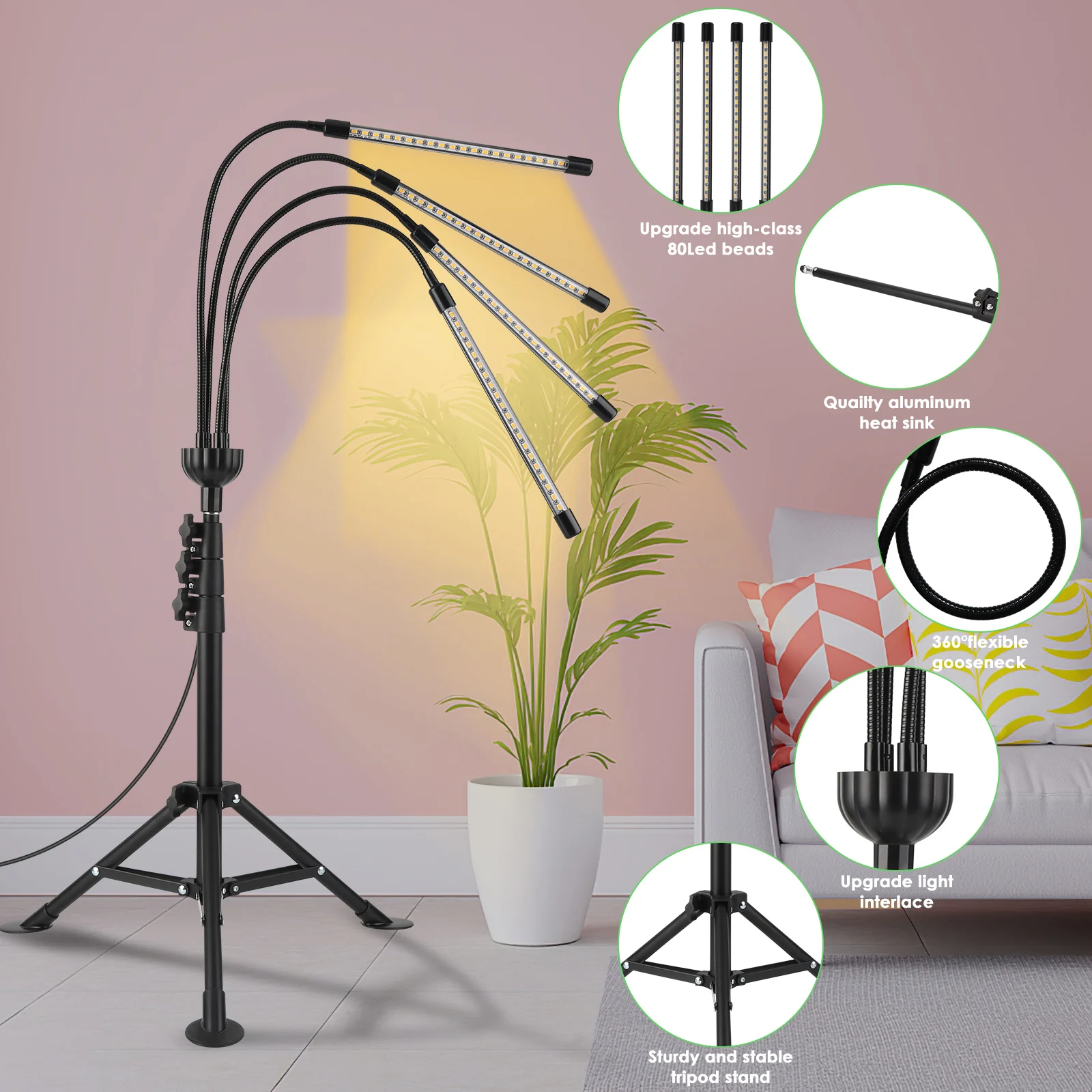 Grow Light with Stand Full Spectrum Grow Lights with Phone APP for Indoor Plants 9 Brightness 3/6/12H Timer Adjustable Gooseneck
Grow Light with Stand Full Spectrum Grow Lights with Phone APP for Indoor Plants 9 Brightness 3/6/12H Timer Adjustable Gooseneck