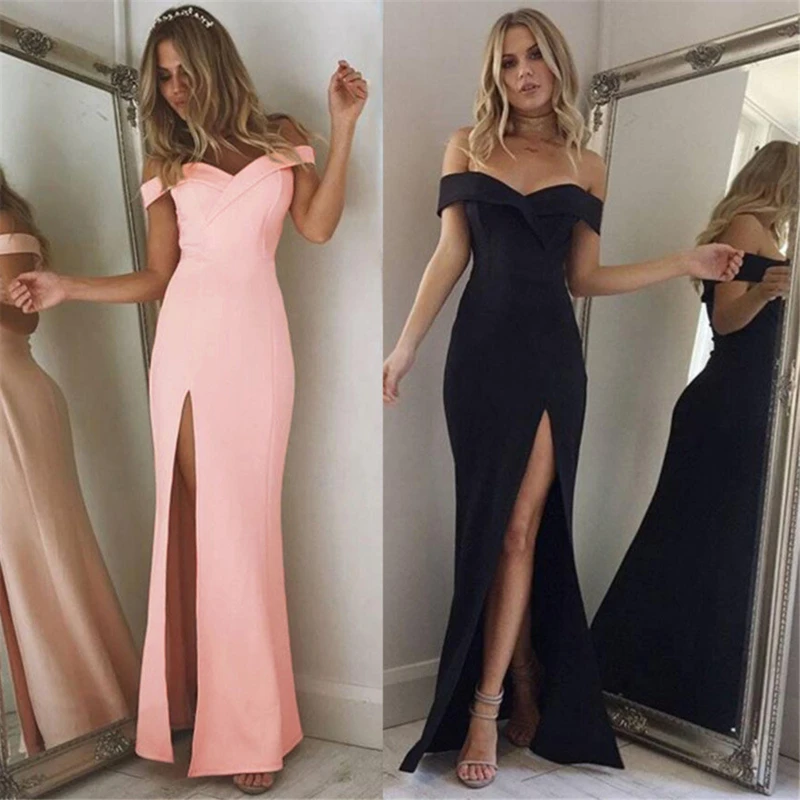 Women's Off Shoulder Dresses Casual Long Maxi Evening Party Beach Long Dress Solid Pink Black V-neck Summer Costume Hot
Women's Off Shoulder Dresses Casual Long Maxi Evening Party Beach Long Dress Solid Pink Black V-neck Summer Costume Hot