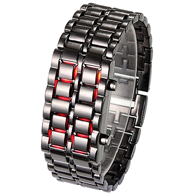 Модные черные полностью металлические цифровые наручные часы из лавовой Стали