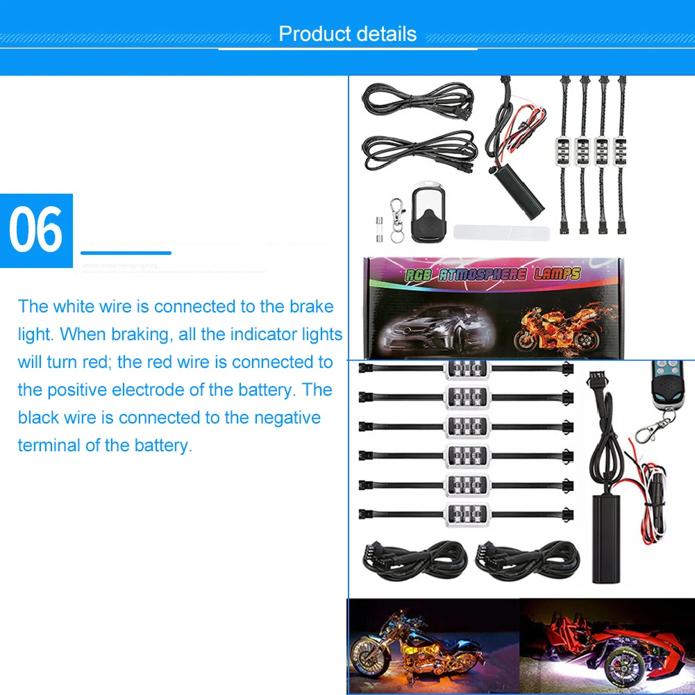 6pcs LED Motorcycle Night Light Remote RGB Neon Under Glow Lights Strip Kit 36LEDs Atmosphere Light Strip Motorbike Accessories
6pcs LED Motorcycle Night Light Remote RGB Neon Under Glow Lights Strip Kit 36LEDs Atmosphere Light Strip Motorbike Accessories