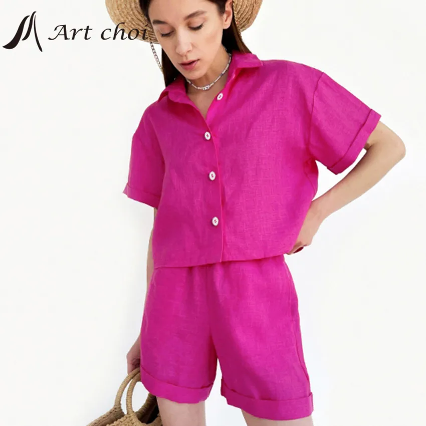 Женский спортивный костюм из 2 предметов, Повседневная блузка и шорты из хлопка и льна, Однотонная футболка и штаны, лето 2022 
Женский спортивный костюм из 2 предметов, Повседневная блузка и шорты из хлопка и льна, Однотонная футболка и штаны, лето 2022