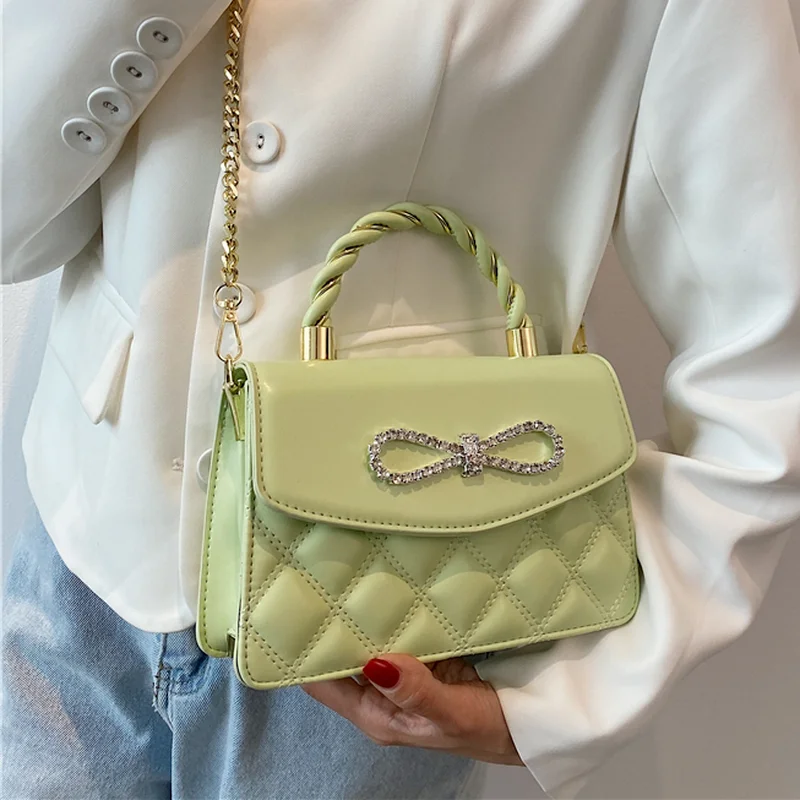 

Модная сумочка, маленькая квадратная сумка с бантом и кристаллами, новые кошельки, дамская модная сумка, сумки через плечо с цепочкой