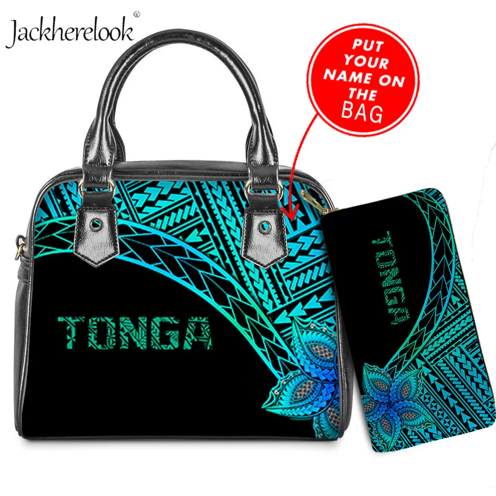 

Jackherelook Tonga Polynesian Design Fashion Shoulder Bag for Lady Luxury 2pcs/Set Pu Handbag Wallet Set for Women Bolsos Mujer