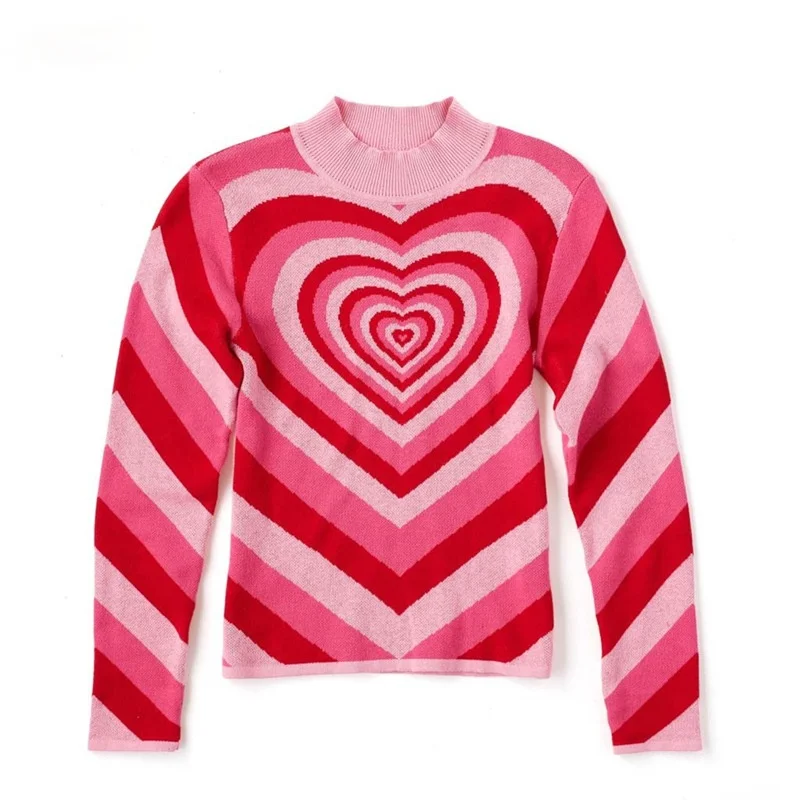 Women's Sweater Heart Shaped Striped Turtleneck blouse Long Sleeve Loose Hot Pink Vintage 90s Harajuku Slim-fit Pullover Sweater
Women's Sweater Heart Shaped Striped Turtleneck blouse Long Sleeve Loose Hot Pink Vintage 90s Harajuku Slim-fit Pullover Sweater