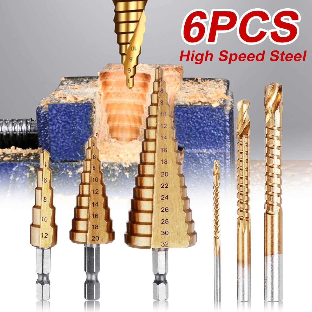 6Pcs/set 4-12mm 6-20mm 4-32mm HSS Straight Step Drill Bit Titanium Coated Wood Metal Hole Cutter Core Drilling Tools Set
6Pcs/set 4-12mm 6-20mm 4-32mm HSS Straight Step Drill Bit Titanium Coated Wood Metal Hole Cutter Core Drilling Tools Set