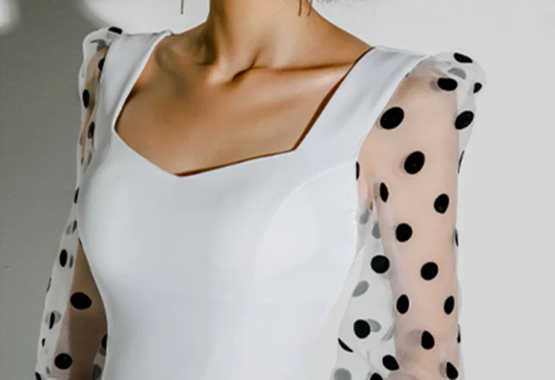 High Quality Women's New White Sexy Square Neck Splicing Gauze Slim Dress 2020 Summer Fashion Elegant Work Wear Party Dress
High Quality Women's New White Sexy Square Neck Splicing Gauze Slim Dress 2020 Summer Fashion Elegant Work Wear Party Dress
