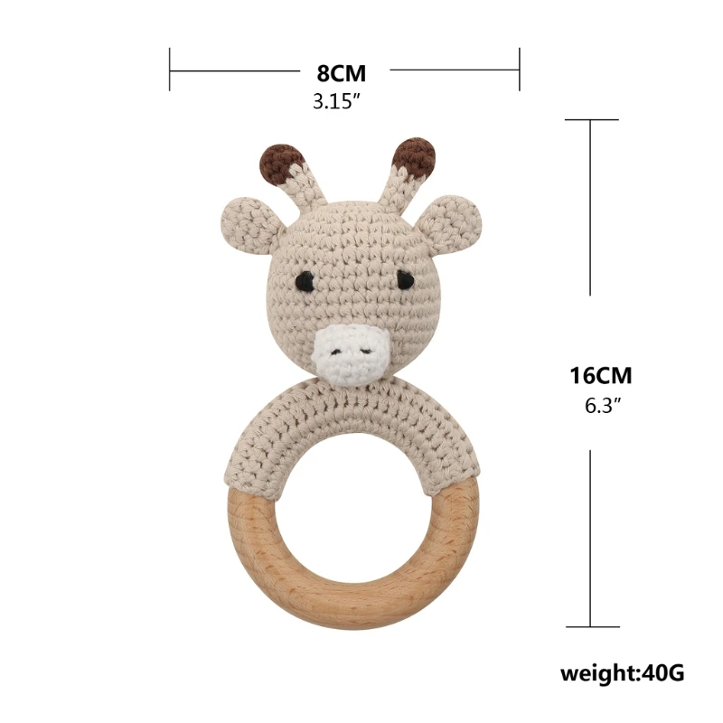 1PC Baby Teether Cartton Animal Crochet Wooden Teething Rings Rattle DIY Crafts Teething Rattle Toy