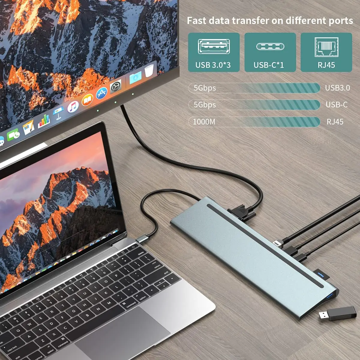 Док-станция для ноутбука 12 в 1 адаптер USB Type-C двойной монитор MST HDMI VGA RJ45 SD TF PD MacBook Dell