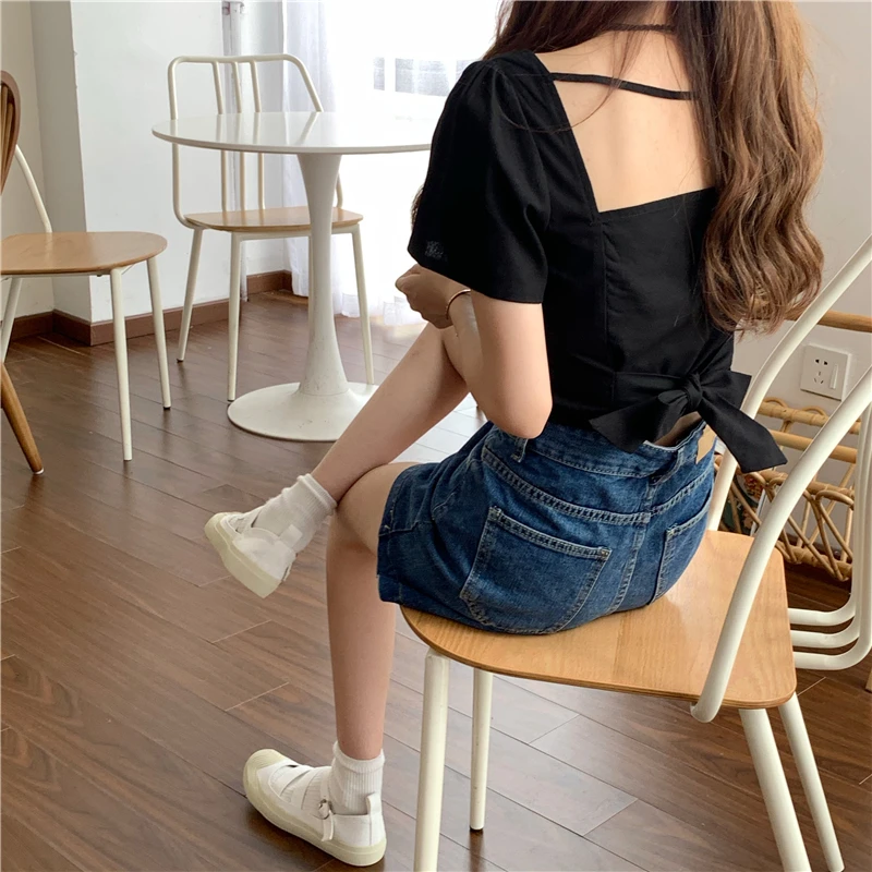 Fashion Square Collar Short Sleeve Tees Women Clothing Korean Black Slim T Shirts Summer Folds Korean Ladies Tops Ins Hipster
Fashion Square Collar Short Sleeve Tees Women Clothing Korean Black Slim T Shirts Summer Folds Korean Ladies Tops Ins Hipster