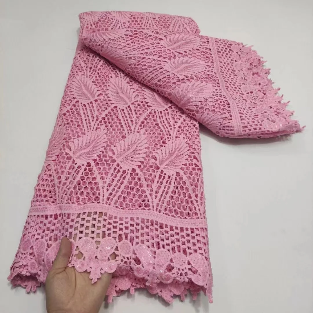 Pink French Guipure Lace Fabric 2021 High Quality Embroidery African Cord Lace sequins Fabric For Nigerian Wedding Dress
Pink French Guipure Lace Fabric 2021 High Quality Embroidery African Cord Lace sequins Fabric For Nigerian Wedding Dress