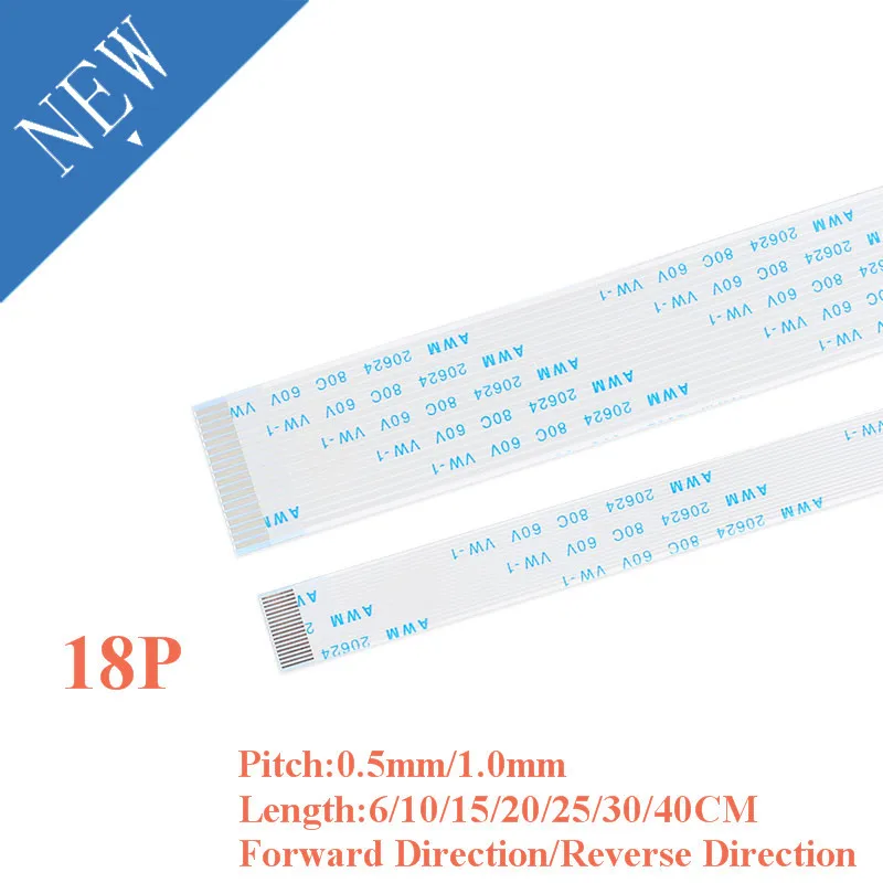 10PCS FPC/FFC Ribbon Flexible Flat Cable 18 Pin 0.5MM/1.0MM Pitch With 6/10/15/20/25/30/40CM Length Forward Reverse Direction
10PCS FPC/FFC Ribbon Flexible Flat Cable 18 Pin 0.5MM/1.0MM Pitch With 6/10/15/20/25/30/40CM Length Forward Reverse Direction