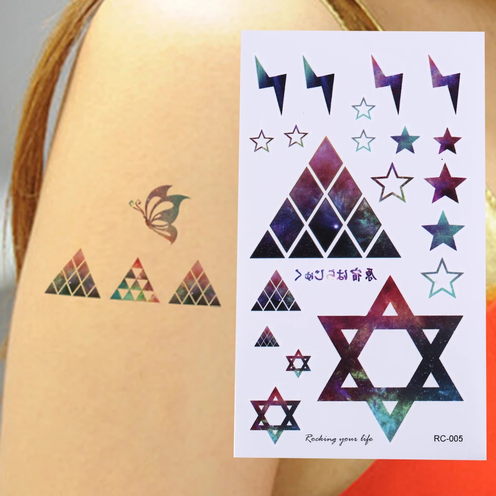 

Креативный 1 лист цветной водонепроницаемый стикер s боди арт Временный стикер татуировки s геометрический пять тату-наклейка в виде звезды ...