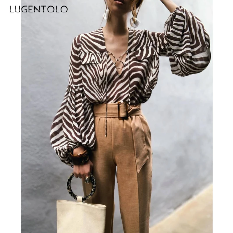 Lugentolo Sexy Blouse Elegant Women Long Sleeve Top V-neck Zebra Pattern Print Slim Blouses Lady Casual Summer Blouse
Lugentolo Sexy Blouse Elegant Women Long Sleeve Top V-neck Zebra Pattern Print Slim Blouses Lady Casual Summer Blouse