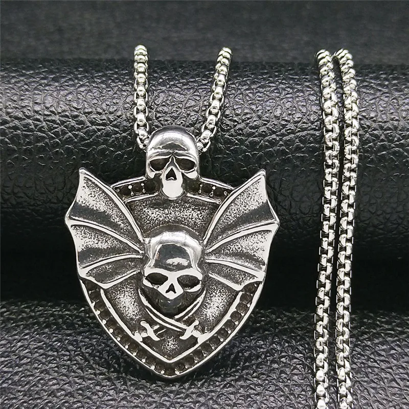 2022 Gothic Bat Skull Shield Stainless Steel Necklaces for Women/Men Silver Color Chain Necklaces Jewelry calavera NZZ243S03
2022 Gothic Bat Skull Shield Stainless Steel Necklaces for Women/Men Silver Color Chain Necklaces Jewelry calavera NZZ243S03