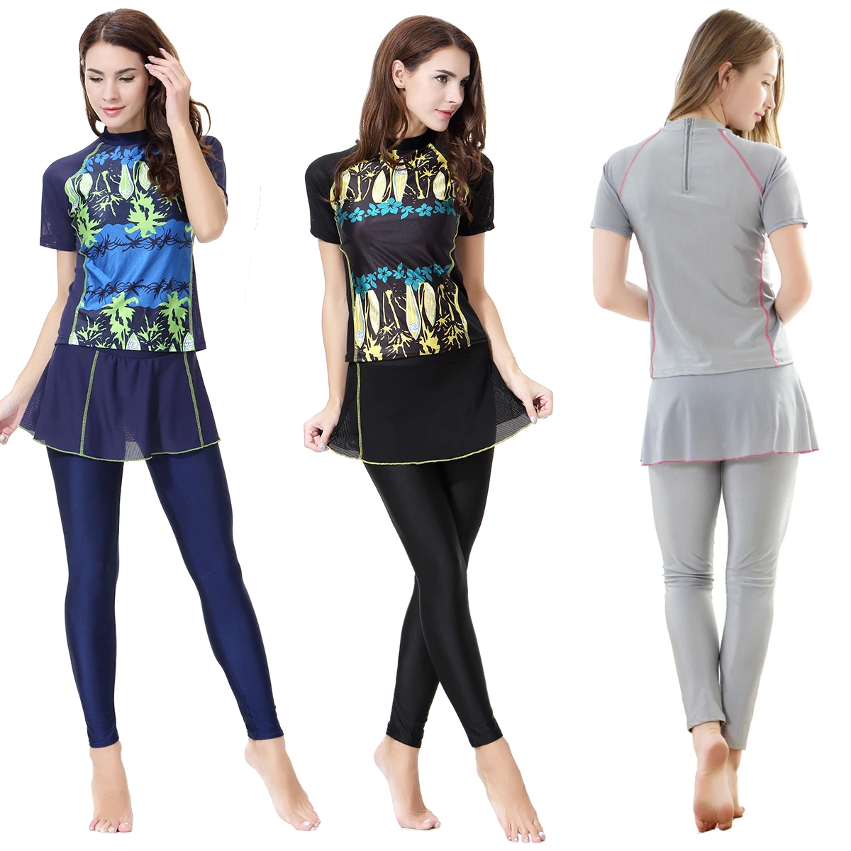 Women Printing Swimsuits Short Sleeve+skirt Leggings Muslim Swimming Wear Islamic Tankini Arabic Girls Swimmers Bathers XS-3XL | Спорт и
