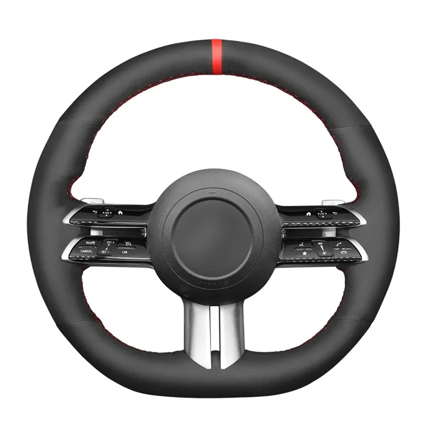 Hand Sew Black Suede Red Marker Car Steering Wheel Cover for Mercedes Benz C-Class W206 2021 E-Class W213 2021
Hand Sew Black Suede Red Marker Car Steering Wheel Cover for Mercedes Benz C-Class W206 2021 E-Class W213 2021