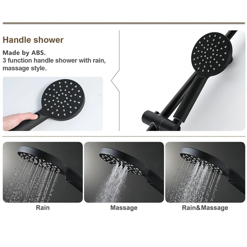 Three-Function Black Hand Held Shower Head Wall Mounted Household Round ABS Shower Head with Hose and Shower Holder
Three-Function Black Hand Held Shower Head Wall Mounted Household Round ABS Shower Head with Hose and Shower Holder