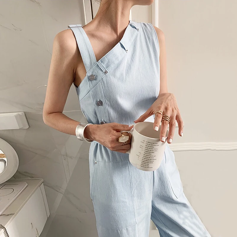 Korea Chic Elegant Oblique Collar Drop Shoulder Side Button Design High Waist Large Pocket Casual Jumpsuit Trousers
Korea Chic Elegant Oblique Collar Drop Shoulder Side Button Design High Waist Large Pocket Casual Jumpsuit Trousers