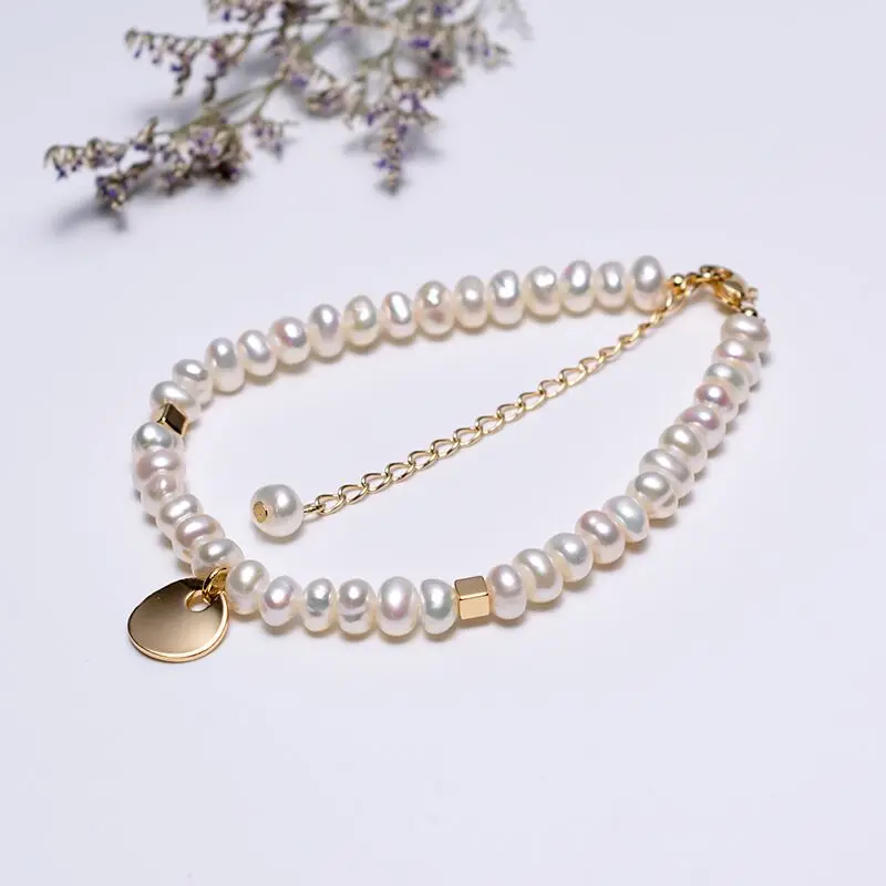 Wholesales 4-5mm Semiround Pearl Bracelet With 18K Gold-filled Circle Decoration Adjustable Freshwater | Украшения и аксессуары