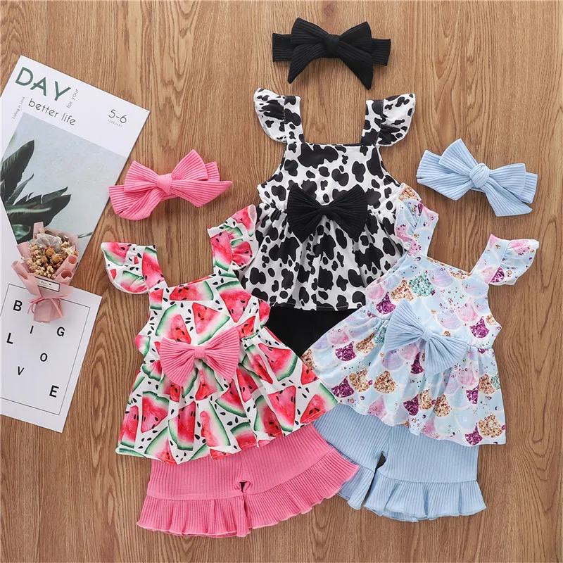 1-5T Three Piece Baby Girls Clothes Fresh Printing Skirt Sleeveless Top and Solid Color Short Pants and Sweet Headband Summer
1-5T Three Piece Baby Girls Clothes Fresh Printing Skirt Sleeveless Top and Solid Color Short Pants and Sweet Headband Summer