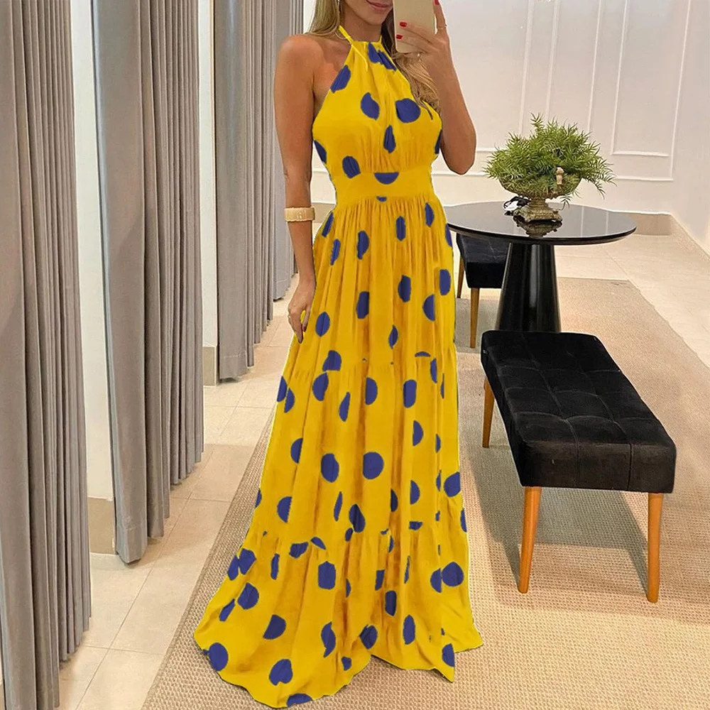 Sexy Halter Off Shoulder Polka Dot Woman Dress 2021 Summer Yellow Green Vintage Ladies Long Dresses For Women Sundress
Sexy Halter Off Shoulder Polka Dot Woman Dress 2021 Summer Yellow Green Vintage Ladies Long Dresses For Women Sundress