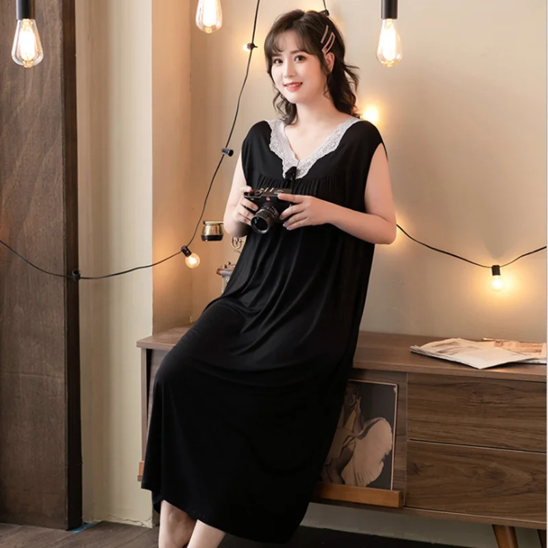 Wide-shoulder suspender ladies large size sleeveless lace nightdress V-neck knitted suspender skirt mid-length loose and thin
Wide-shoulder suspender ladies large size sleeveless lace nightdress V-neck knitted suspender skirt mid-length loose and thin