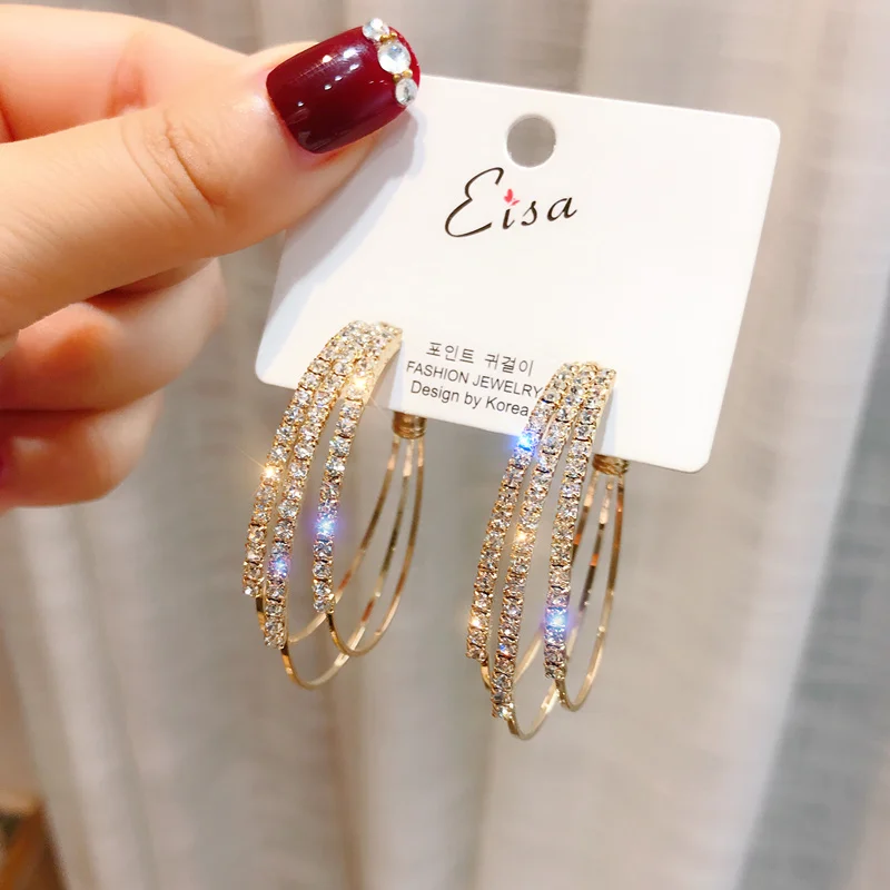 

Exaggerated Rhinestone Shiny Circle Hoop Earrings Large Round Earrings for Women 2021 Brincos Fashion Jewelry Accessories