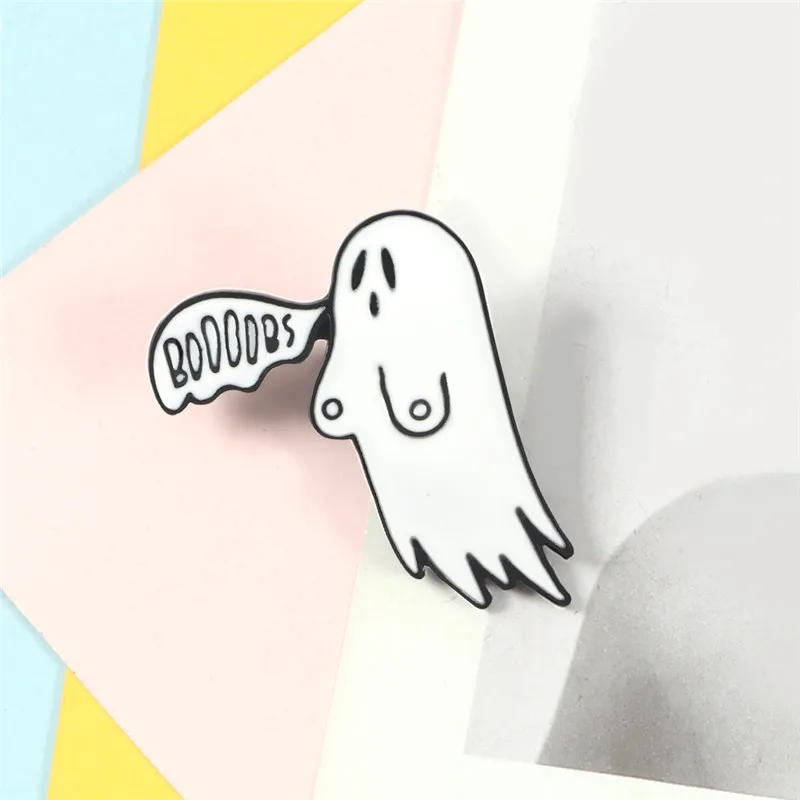 Happy Halloween эмали штырь милый белый приведение бу значок Броши для женщин джинсовая