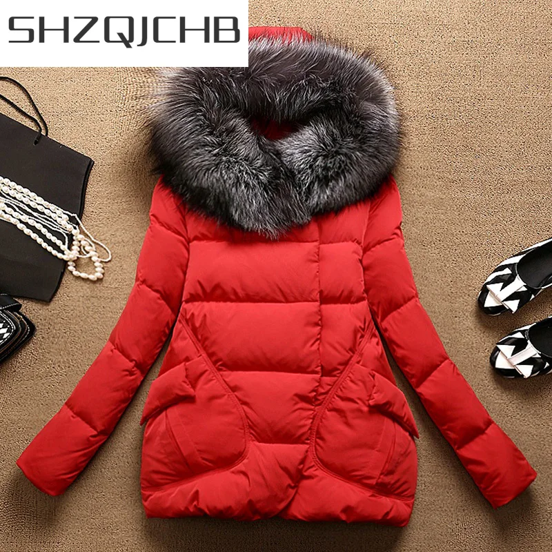 

SHZQ, новинка 2021, куртка на 90% утином пуху и большой капюшон из лисьего меха, зимнее пальто с длинным рукавом, женские корейские толстые теплые ...