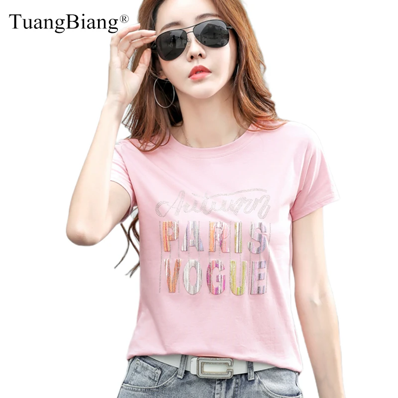 2021 Summer Short Sleeve Diamonds Cotton T-Shirts Women Paris Vogue 3D Letter Printing TShirts O-Neck Female Appliques Pink Tops
2021 Summer Short Sleeve Diamonds Cotton T-Shirts Women Paris Vogue 3D Letter Printing TShirts O-Neck Female Appliques Pink Tops