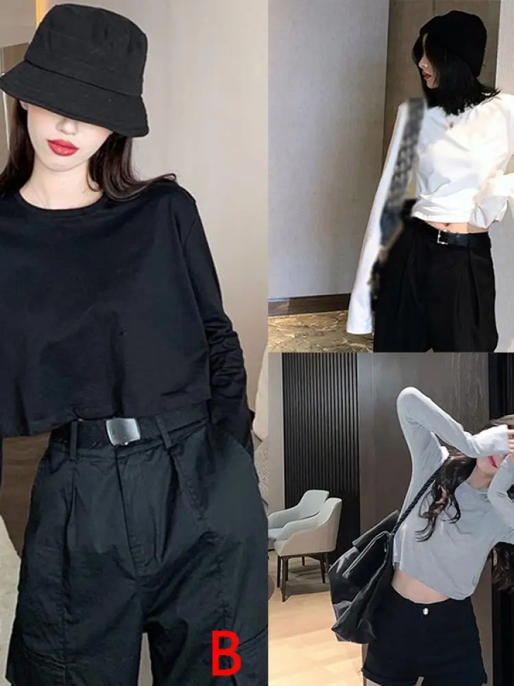 Women'S Early Autumn New Style Korean Fashion Self-Cultivation Outer Wear All-Match T-Shirt Solid Color Sexy Short Round Neck To
Women'S Early Autumn New Style Korean Fashion Self-Cultivation Outer Wear All-Match T-Shirt Solid Color Sexy Short Round Neck To