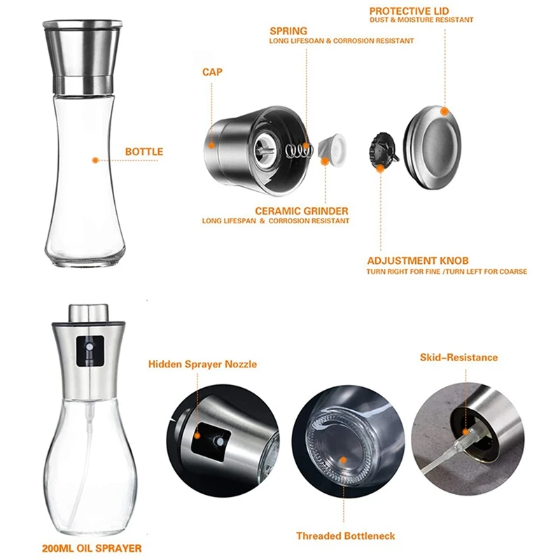 Salt and Pepper Grinder Set Oil Sprayer with Stainless Steel Micro-Perforated Colander Kitchen Strainer Sieve
Salt and Pepper Grinder Set Oil Sprayer with Stainless Steel Micro-Perforated Colander Kitchen Strainer Sieve