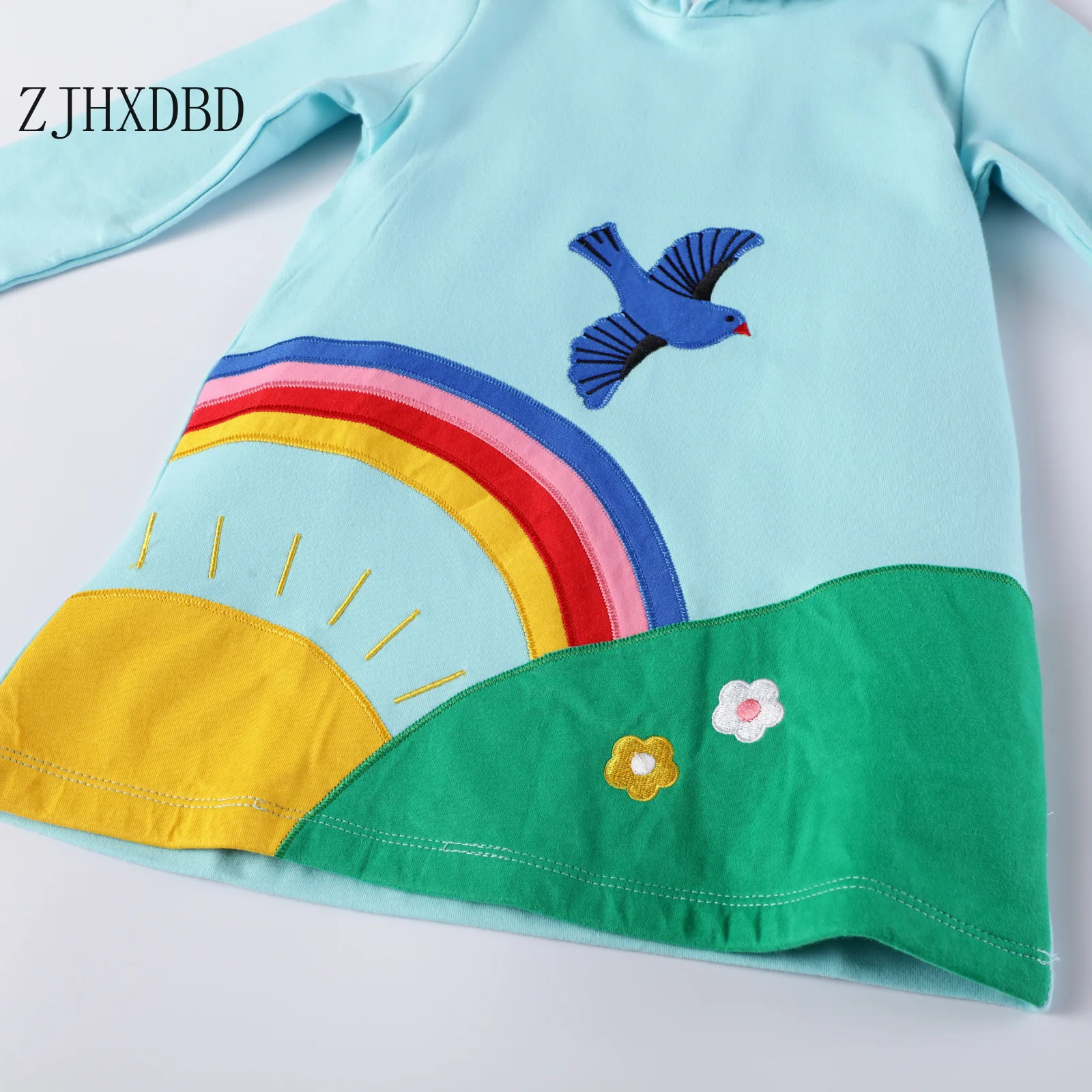 Girls Print Pattern Rainbow Blue Dresses 2020 New Knee European and American Autumn Long-sleeved Hooded Dress for Girls Children
Girls Print Pattern Rainbow Blue Dresses 2020 New Knee European and American Autumn Long-sleeved Hooded Dress for Girls Children