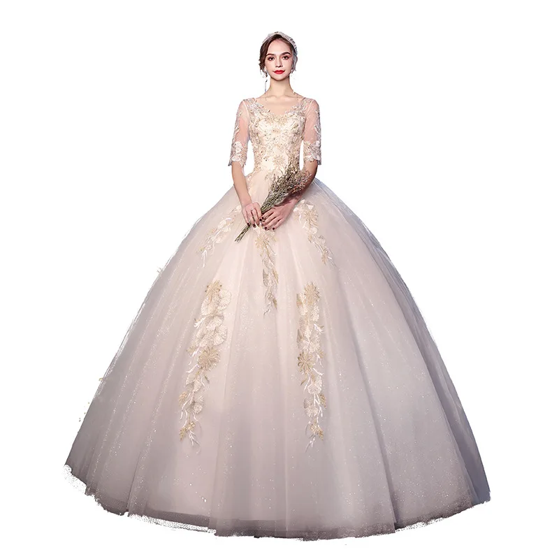 Vestido De Noiva 2021 Elegant Champagne Wedding Dress Luxury V-neck Half Sleeve Bride Dress Floor-length Lace Wedding Gowns
Vestido De Noiva 2021 Elegant Champagne Wedding Dress Luxury V-neck Half Sleeve Bride Dress Floor-length Lace Wedding Gowns