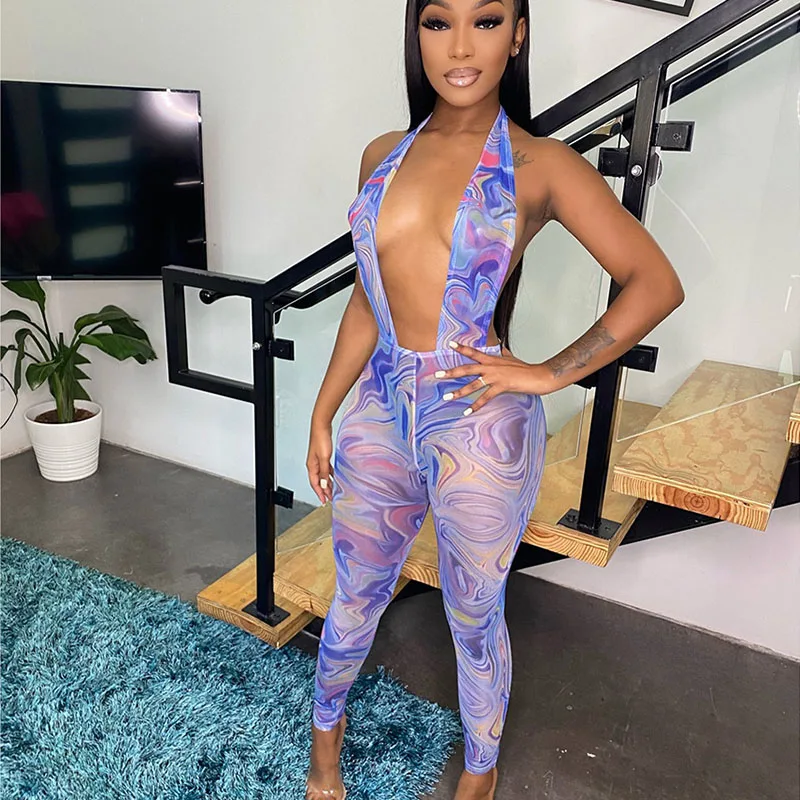 Sexy Printed Sheer Mesh Jumpsuit Women Sleeveless V-neck Halter Backless Birthday Outfits for Women Midnight One Piece Overalls
Sexy Printed Sheer Mesh Jumpsuit Women Sleeveless V-neck Halter Backless Birthday Outfits for Women Midnight One Piece Overalls