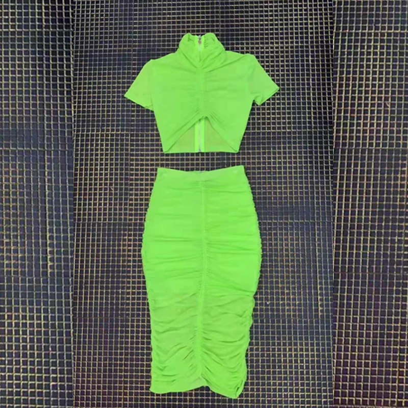 2019 New Fluorescent Green Fashion Mesh Two Piece Set Women Summer Short Sleeve High Collar Chic Ruched Sexy Bodycon Dress
2019 New Fluorescent Green Fashion Mesh Two Piece Set Women Summer Short Sleeve High Collar Chic Ruched Sexy Bodycon Dress